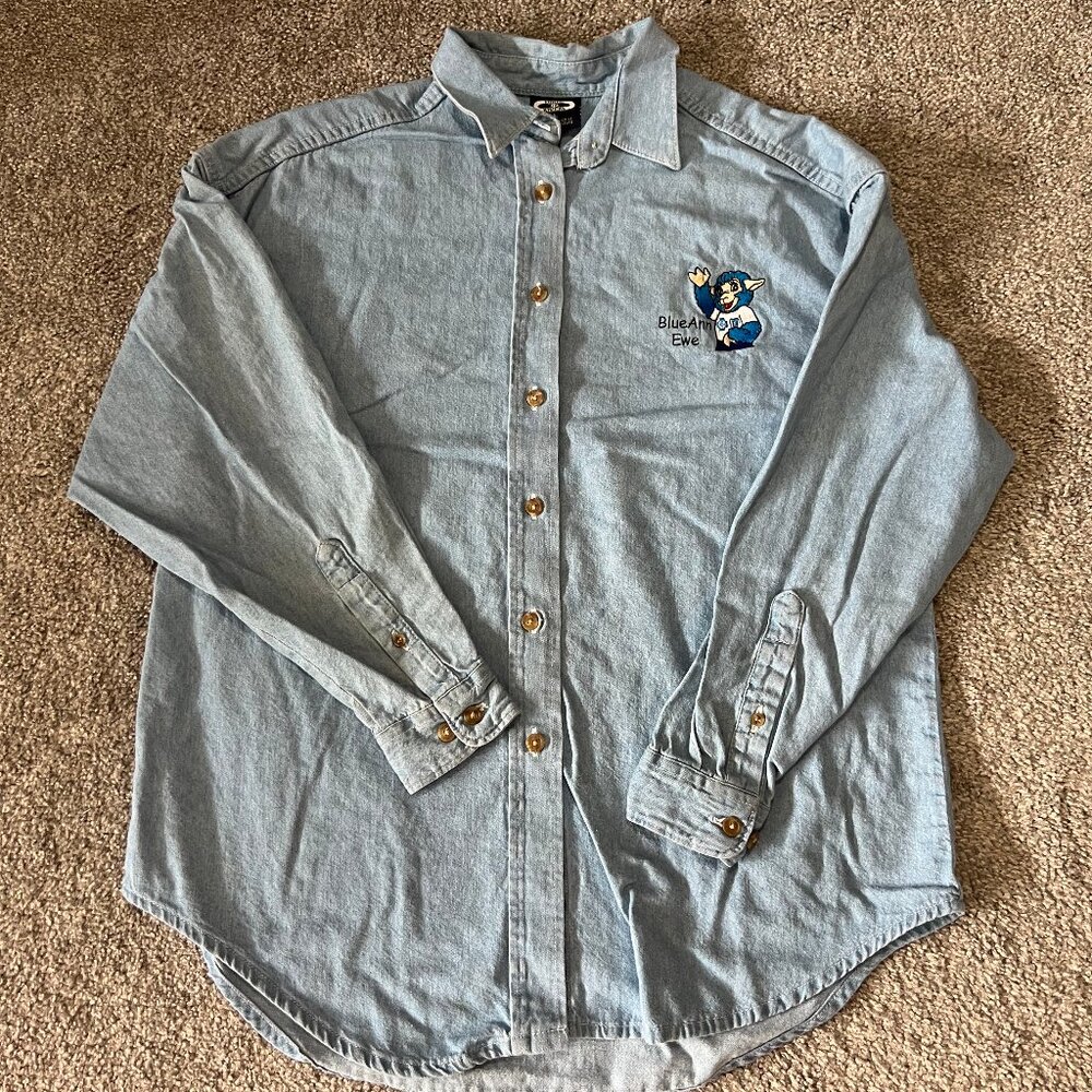Vintage BlueAnn Ewe shirt womens large‎ blue chambray denim button casual 90s